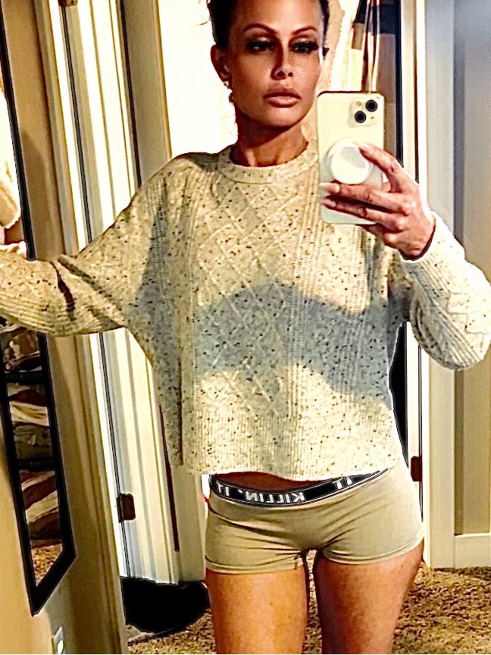 Light Grey Diamond‑Stitch Crewneck Sweater